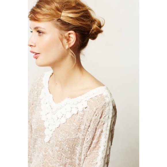 Anthropologie Meadow Rue Crochet Taupe Crochet Lace Pullover Sweater  XS - Picture 3 of 12